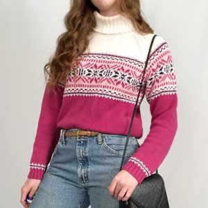 Stunning Vintage Nordic Fair Isle Knit Oversized Turtleneck Sweater Handmade